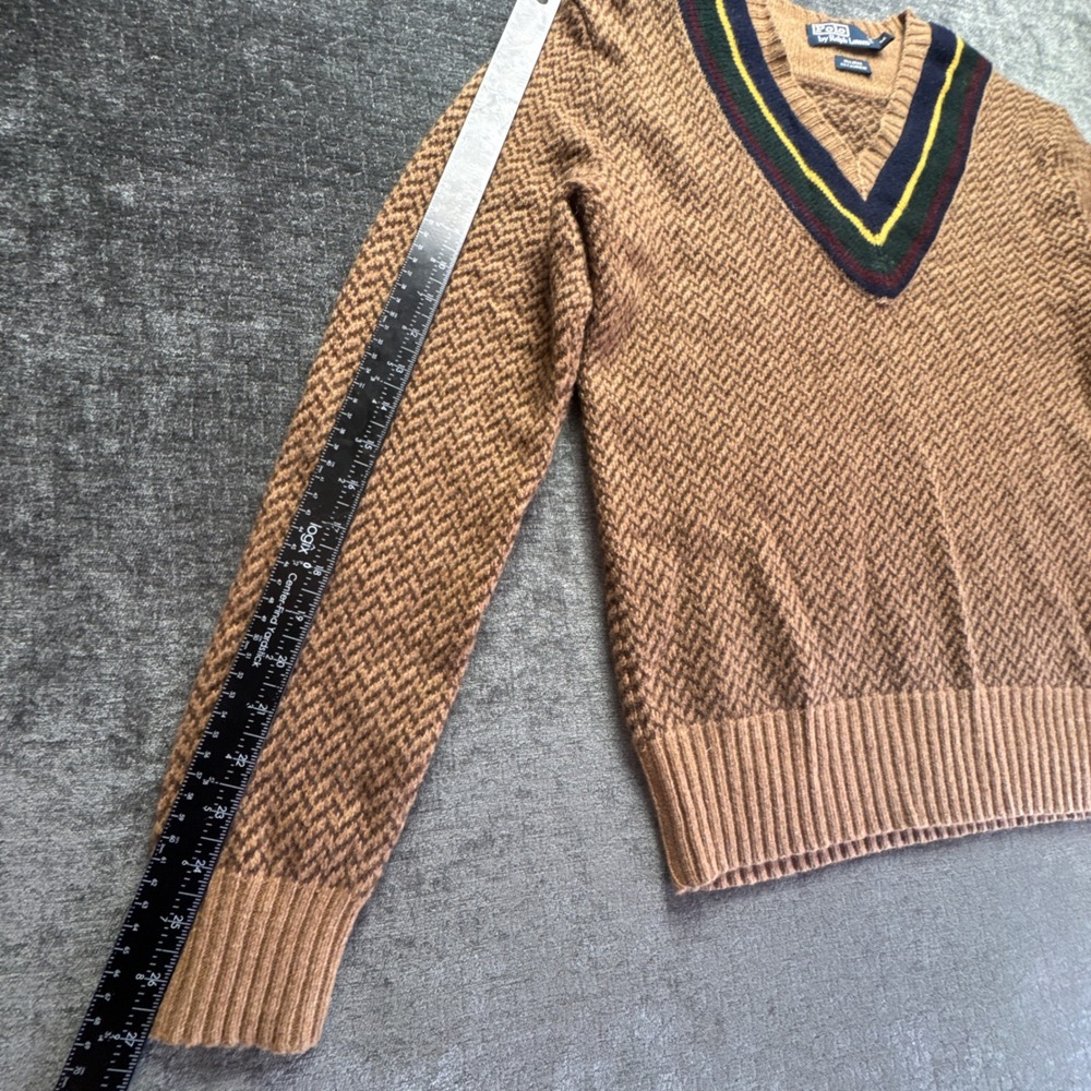 Polo Ralph Lauren Sweater Mens Medium Brown Herringbone Wool Cashmere V-Neck - Picture 9 of 14